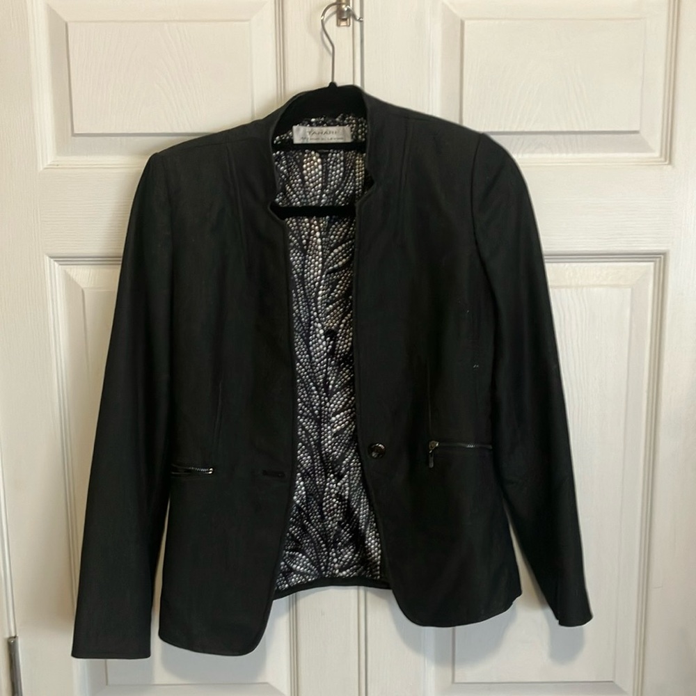 Tahari Navy Blazer Tailored Suit Jacket + Trousers